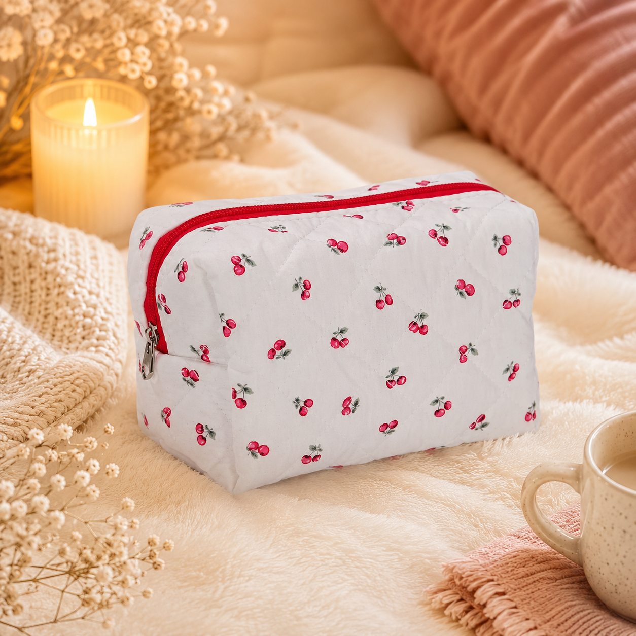 đ Trousse MatelassĂ©e Cerises ĂlĂ©gance đ
