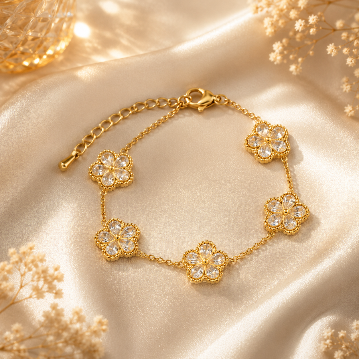 🌸 Bracelet Fleur de Lumière Dorée 🌸